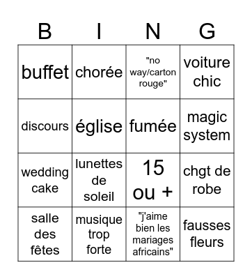 Amandine & Francis Bingo Card