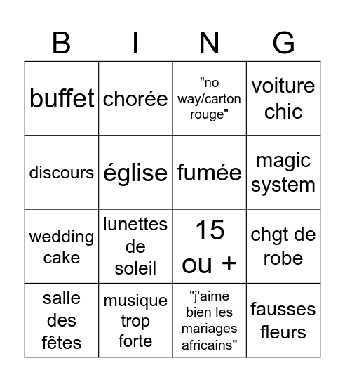 Amandine & Francis Bingo Card