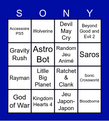 Sony State of Play Bingo Card