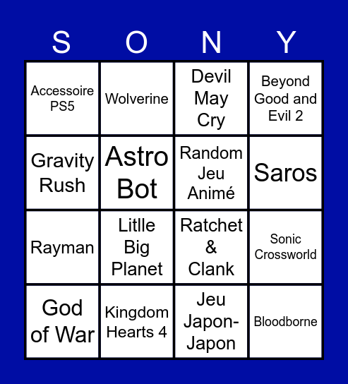 Sony State of Play Bingo Card