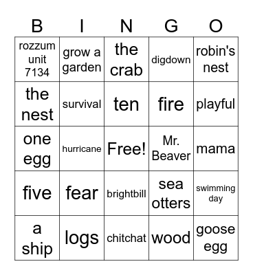 The Wild Robot Bingo Card