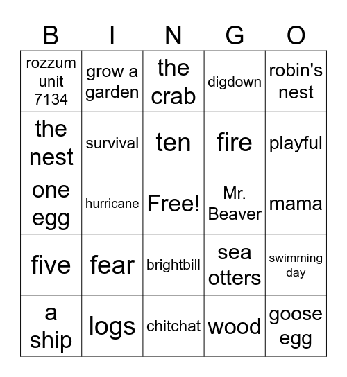 The Wild Robot Bingo Card