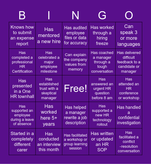 One HR Bingo Card