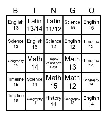 Valentine's Bingo Card