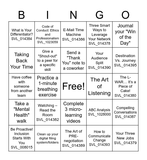 NET Bingo Card