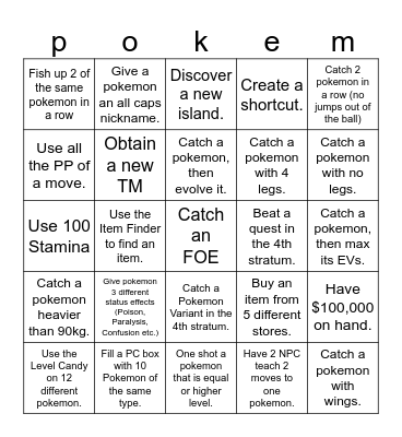 Pokemon Bingo Card