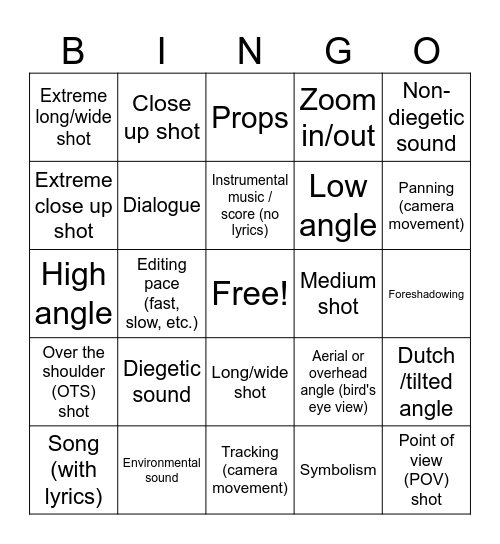 Film Refresh Bingo Card