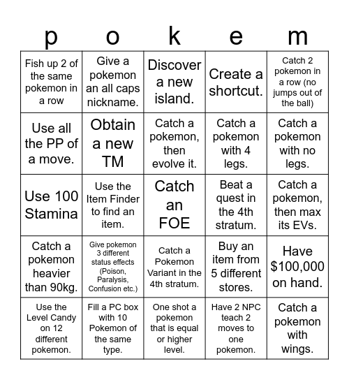 Pokemon Bingo Card