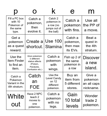 Pokemon Bingo Card