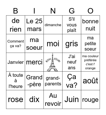Bonjour! 3 Bingo Card