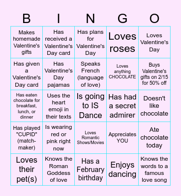 Valentine's Day Bingo: Find Someone Who... Bingo Card
