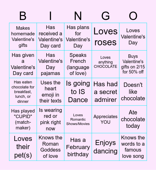 Valentine's Day Bingo: Find Someone Who... Bingo Card