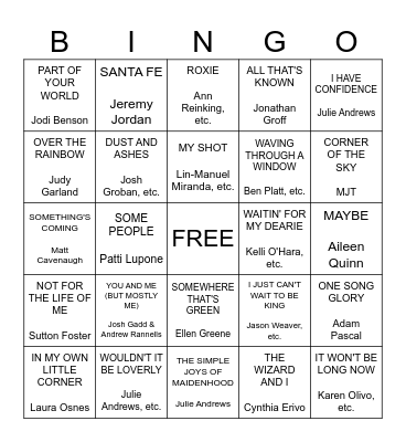 I Want Broadway!!! Bingo Card