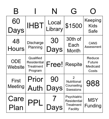 Care Coordinator Bingo Card