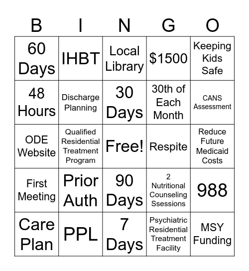 Care Coordinator Bingo Card