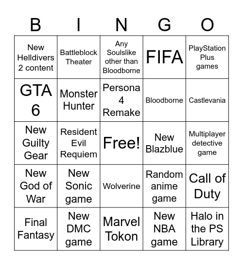 PS State of Play Bingo Card