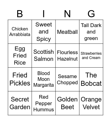 New Menu Bingo Card