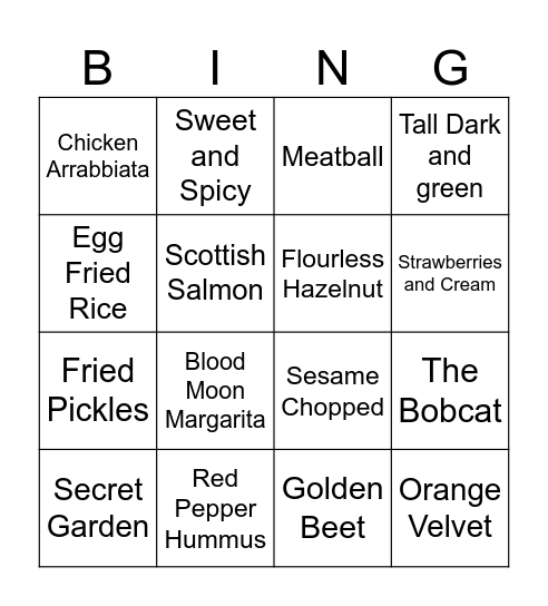 New Menu Bingo Card