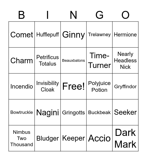 A Summer at Hogwarts Bingo Card