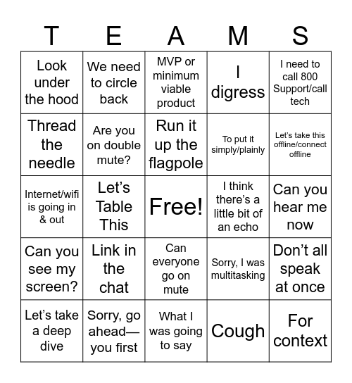 Teams Bingo Card