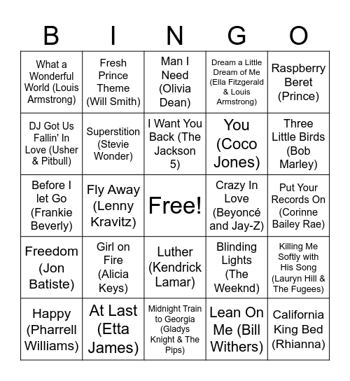 BHM Music Bingo! Bingo Card