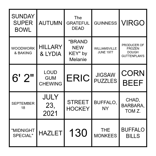 ERIC'S  TRIVIA  BINGO Card