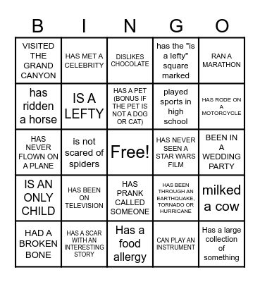 Bingo- Find someone who... Bingo Card