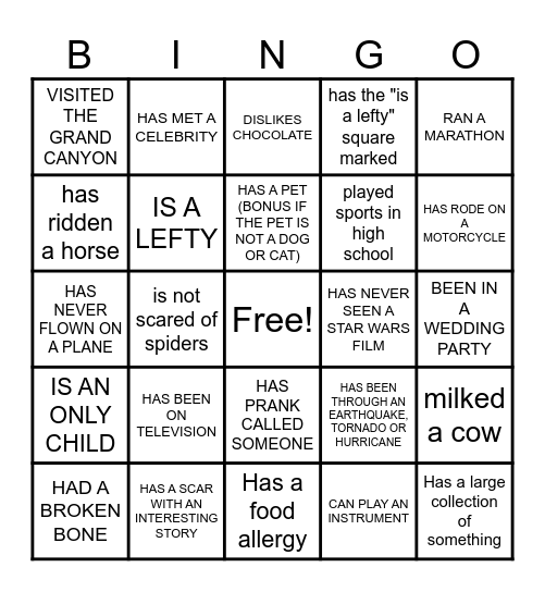Bingo- Find someone who... Bingo Card