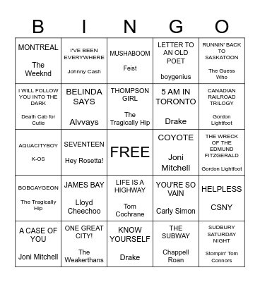 Canaduh Bingo Card