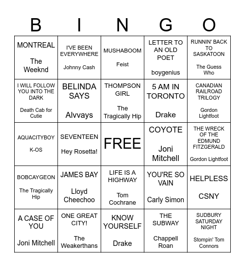 Canaduh Bingo Card