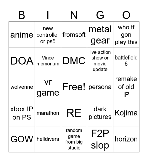 state of play Bingo Card