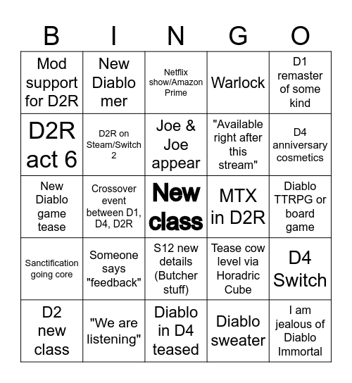 Diablo 30th Anniversary Bingo Card