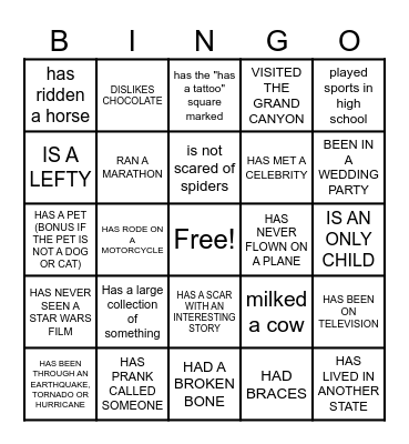 Bingo- Find someone who... Bingo Card