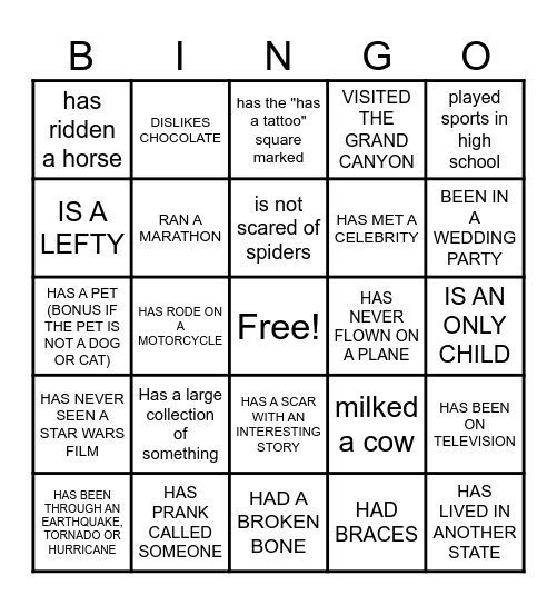 Bingo- Find someone who... Bingo Card
