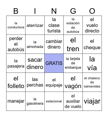 Sp. 3 - Viajes, tren, avión, banco, hotel Bingo Card