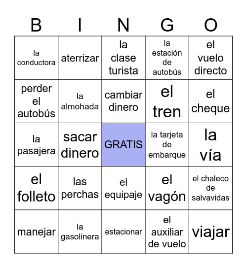 Sp. 3 - Viajes, tren, avión, banco, hotel Bingo Card