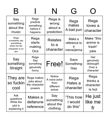 Rega anime Bingo Card