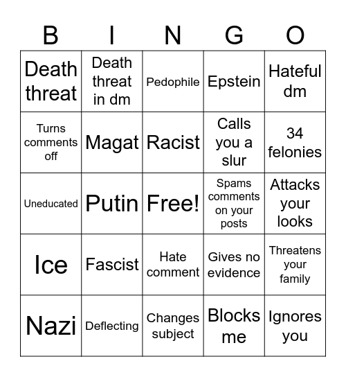Liberal buzzword bingo Card