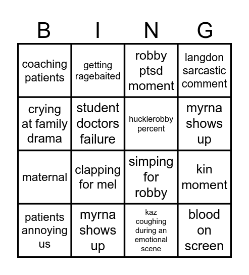 the pitt kazberry Bingo Card