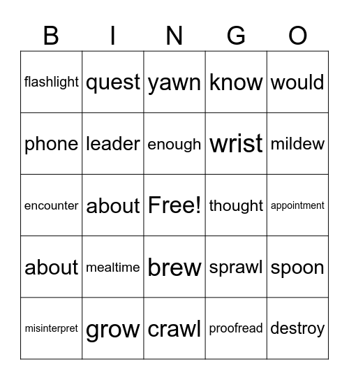 5th Grade Bingo Card