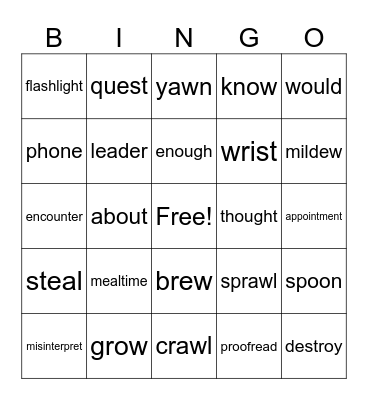 5th Grade Bingo Card