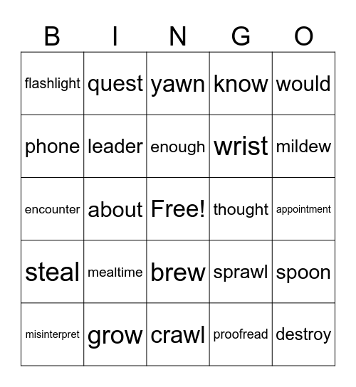 5th Grade Bingo Card