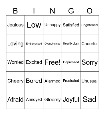 Emotions Bingo Card
