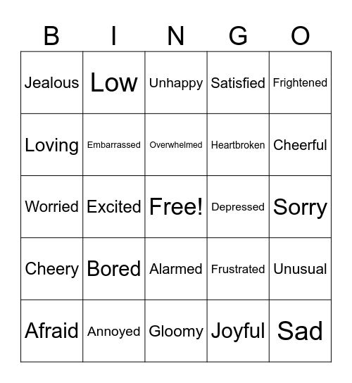 Emotions Bingo Card