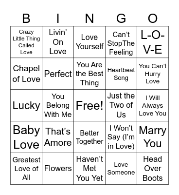 Valentines Bingo Card