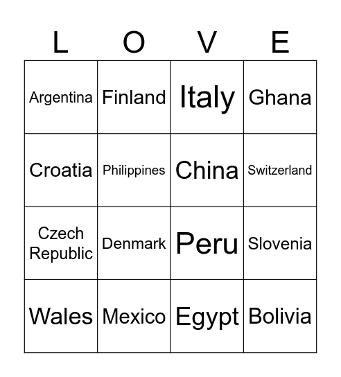 Worldwide Bingo! Bingo Card