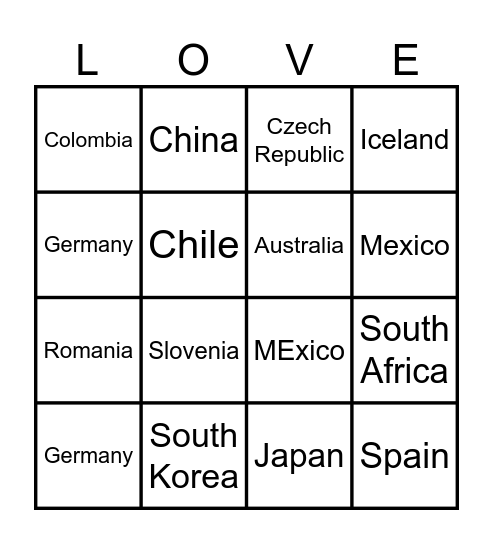Worldwide Bingo! Bingo Card
