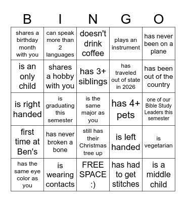 PEOPLE BINGO Card
