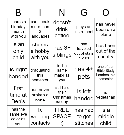 PEOPLE BINGO Card