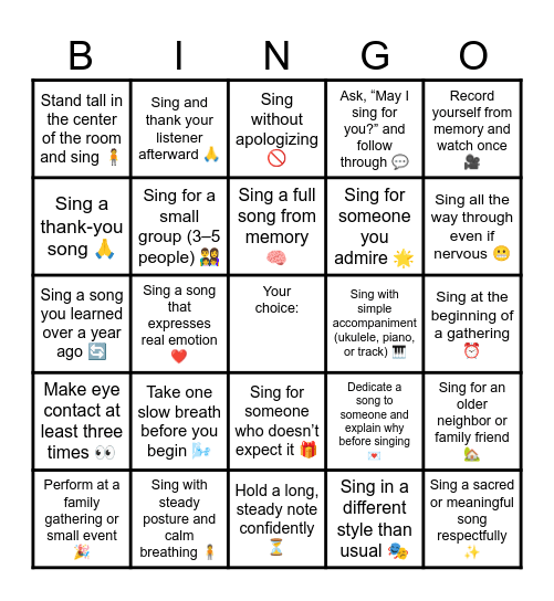 "Lift Up Your Voice & Sing!" Bingo Card